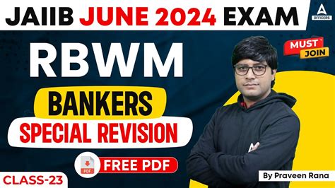 JAIIB June 2024 Exam RBWM Bankers Special Revision Class 23 YouTube