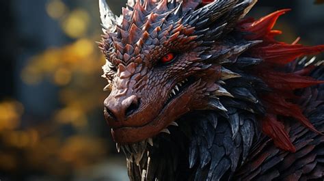 Premium AI Image | there is a dragon statue with red and black feathers ...