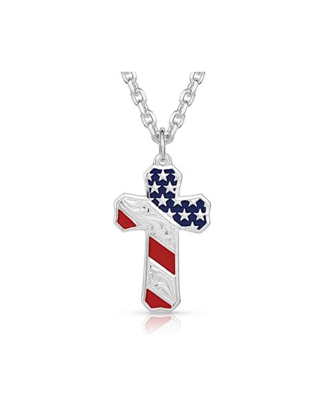 Montana Silversmiths® Men's American Flag Cross Necklace - Fort Brands