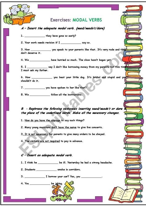 Modal Verbs Exercises - ESL worksheet by sandramaisa