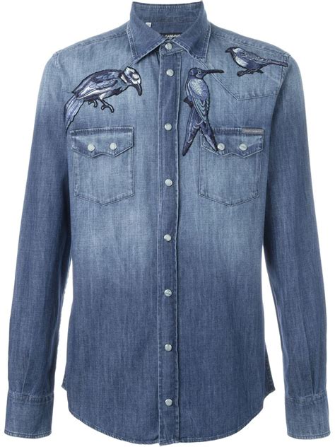 Dolce And Gabbana Bird Embroidered Denim Shirt In Blue For Men Lyst