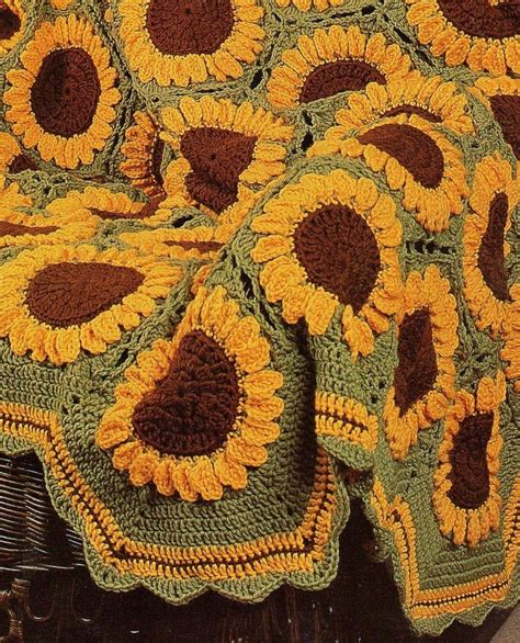 Vintage Crochet Sunflowers Afghan Pattern Pdf Instant Digital Etsy