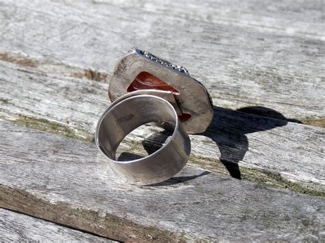 Grosse Bague Pierre De Soleil V Ritable Argent Massif Ajustable