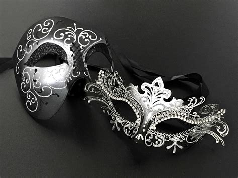 Black Silver Masquerade Mask Couple Masquerade Mask Wedding Etsy