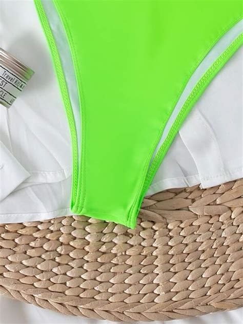 SHEIN ICON Solid High Cut Bikini Swimsuit SHEIN USA