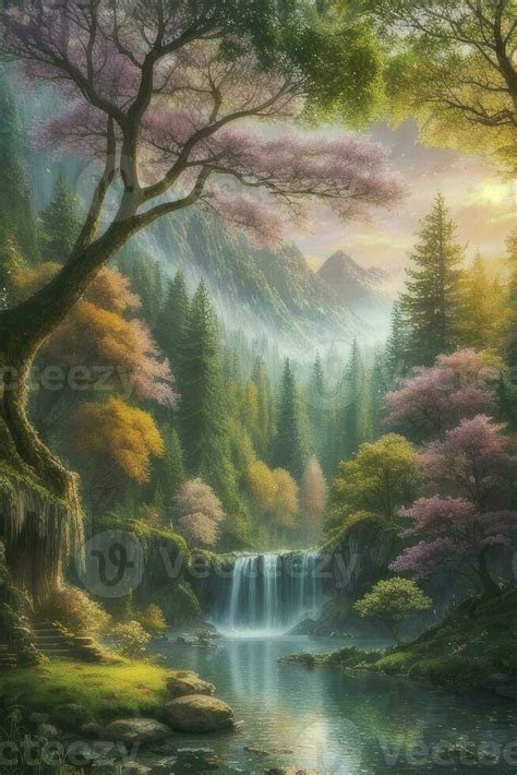 Summer oil painting nature forest landscape background on canvas with ...