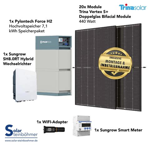 PV Anlage Inkl Montage 8 2 KWp Sungrow SH8 0RT Pylontech Force 7 1k