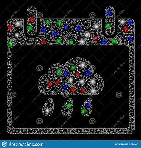 Bright Mesh Network Rain Cloud Calendar Day With Flash Spots Stock