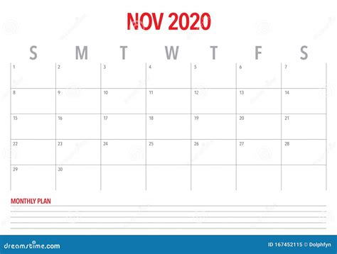 November 2020 Desk Calendar Vector Illustration Stock Vector