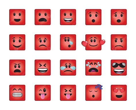 Set Of Red Square Icons Sign Face Character Red Png Transparent