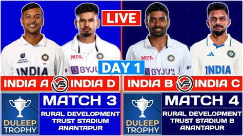 Duleep Trophy 2024 Live IND A Vs IND D Live Score IND B Vs IND C