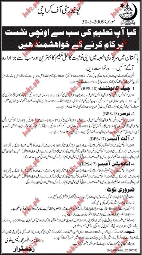 University Of Karachi Jobs 2024 Job Advertisement Pakistan