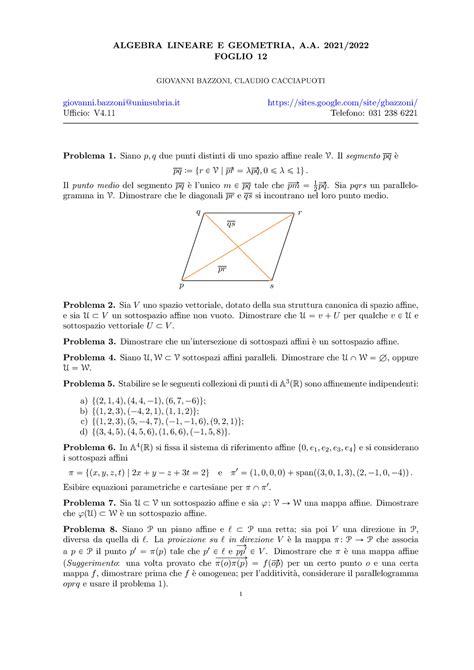 Esercizi Di Algebra Lineare E Geometria ALGEBRA LINEARE E GEOMETRIA