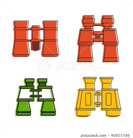 Binocular Icon Set Color Outline Style Stock Illustration