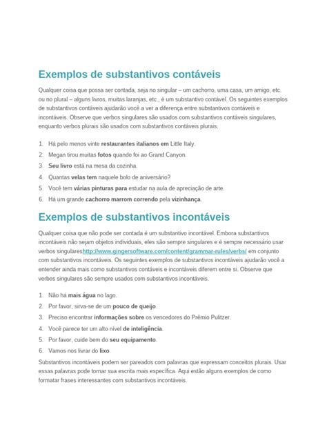 Substantivo Incontavel - Exemplos de Substantivos Contáveis e Incontáveis | PDF | Substantivo