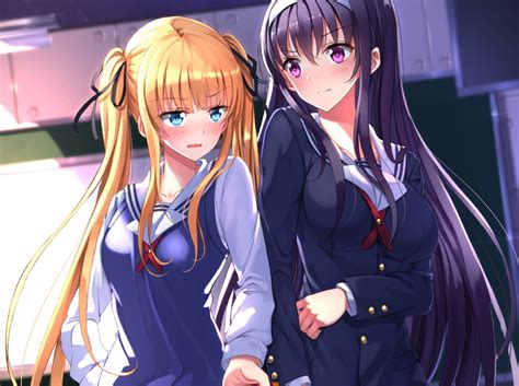 2girls Blonde Hair Blue Eyes Blush Cropped Kasumigaoka Utaha Long Hair