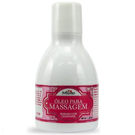 Óleo para Massagem Morango Champanhe Beijável 40ml Hot Flowers