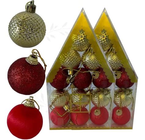 Kit 24 Bolas Mistas De Natal Enfeite Árvore Natalino 4cm Parcelamento