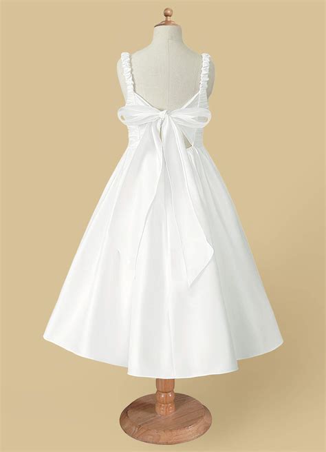 Azazie Cutie Pie Ivory A Line Pleated Matte Satin Dress Azazie