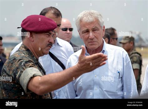 US Secretary Of Defense Chuck Hagel Is Shown A Military Capability