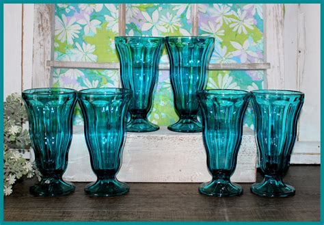 Anchor Hocking Aqua Marine Soda Fountain Glasses Oz Teal Etsy