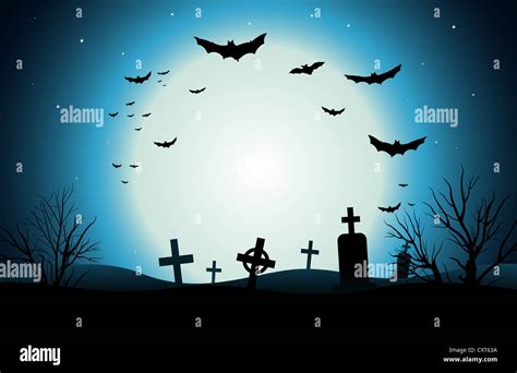 Vector background of a scary cemetery at night Stock Photo - Alamy