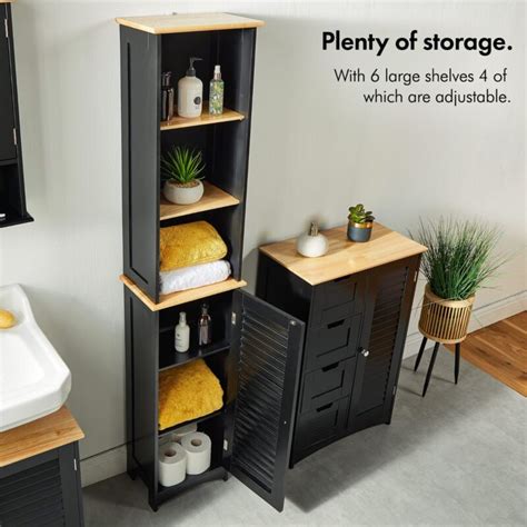 Tall Bathroom Cabinet Black Wooden Tallboy Storage Cupboard W Shelv Quildinc