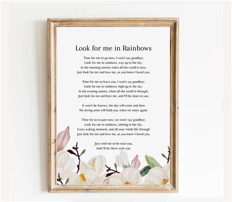 Look For Me In Rainbows Funeral Poem Memorial Gift Loved Etsy