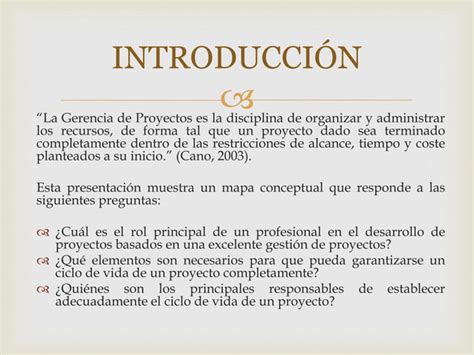 Presentacion La Gerencia Y Ciclo De Vida De Los Proyectos Ppt