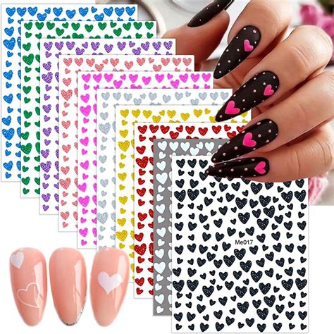 10 Sheets Heart Nail Stickers 3d Self Adhesive Valentines