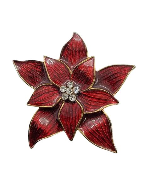 Vintage Eisenberg Ice Red Enamel Poinsettia Christmas Pin Brooch