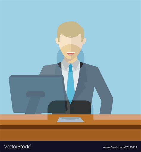 Man Working As Bank Clerk Teller Workplace Vector Image