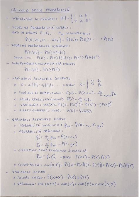 Formulario Calcolo delle Probabilità Schemi e mappe concettuali di