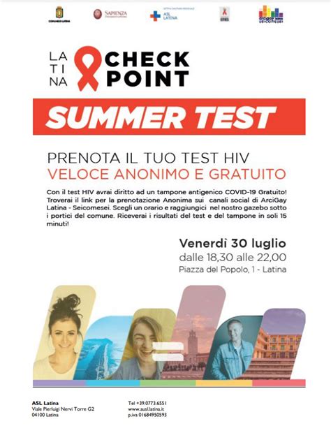 Hiv A Latina c è il Summer test anonimo e gratuito l iniziativa da