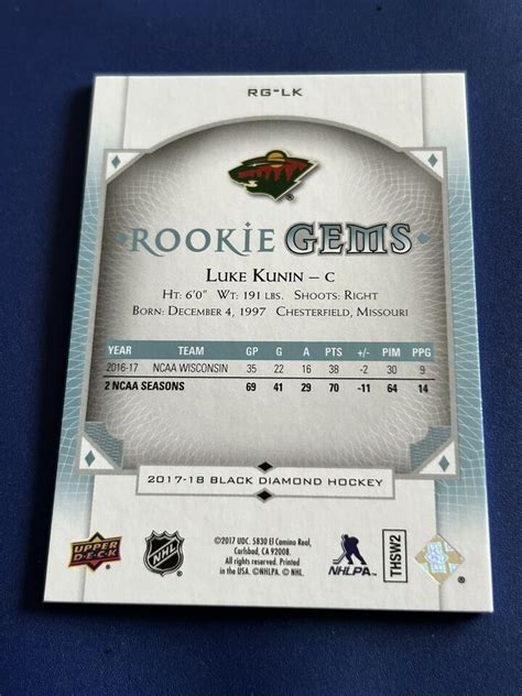 2017 18 Upper Deck Black Diamond Rookie Gems 399 Luke Kunin RG LK