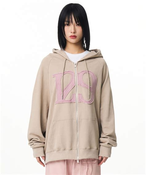 MUSINSA ILLIGO 129 Logo Patch Pigment Hood Zip Up Beige