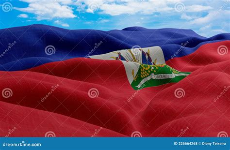 Haiti Flag In The Wind Realistic And Wavy Fabric Flag Stock