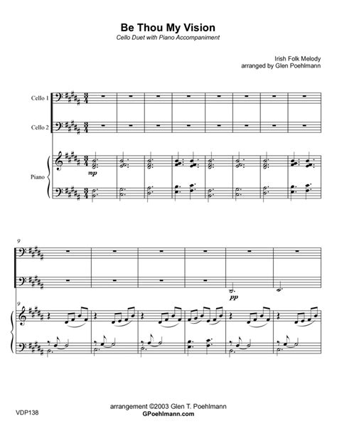 Be Thou My Vision Cello Duet With Piano Accompaniment Grade