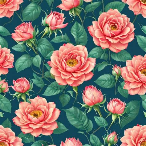 Premium Ai Image Seamless Pattern With Pink Roses And Green Leaves