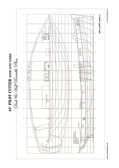 44ft Lute Stern Pilot Cutter Plans Deck And Half Breadth Plan