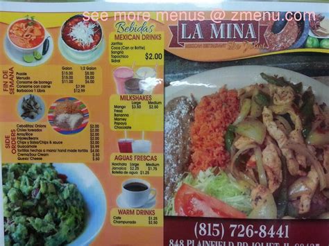 Menu at La Mina Restaurant, Joliet