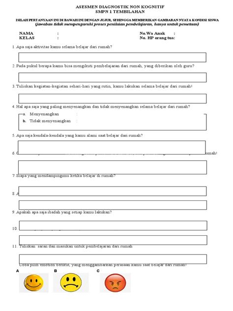 Contoh Soal Asesmen Diagnostik Non Kognitif Sma Imagesee Riset
