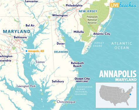 Map of Annapolis, Maryland - Live Beaches