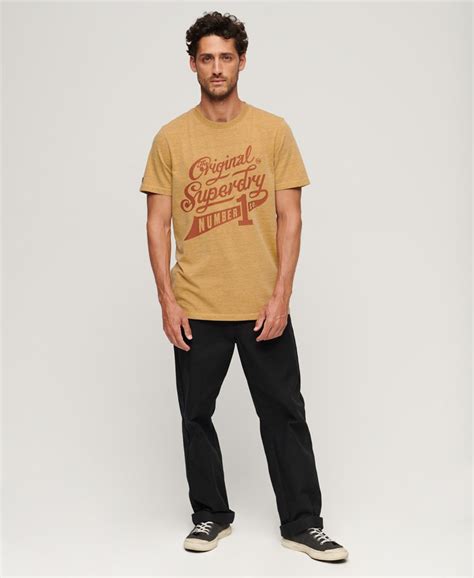 Mens College Scripted Graphic T Shirt In Yellow Marl Superdry Uk