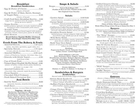 Menu at Craft Food Barn, North Adams