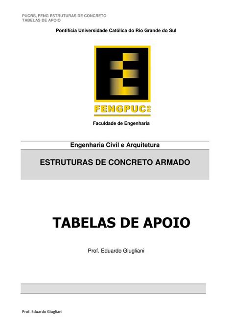 Pdf Faculdade De Pdf Filepucrs Feng Estruturas De Concreto Tabelas