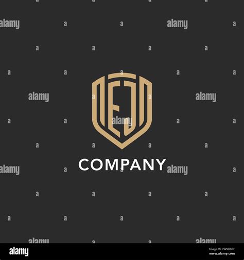 Luxury Ej Logo Monogram Shield Shape Monoline Style With Gold Color And