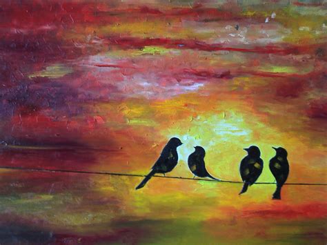 Birds on the Wire | Art, Painting, Birds