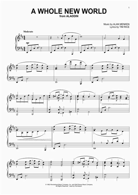 A Whole New World Piano Sheet Music | OnlinePianist