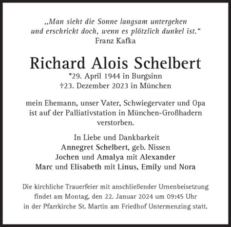 Traueranzeigen Von Richard Alois Schelbert SZ Gedenken De